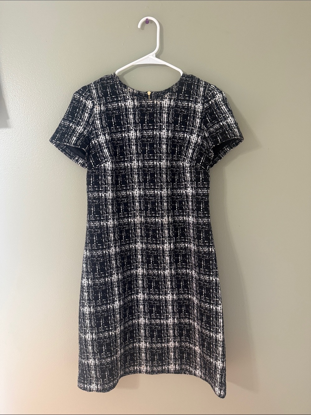 Calvin Klein Black and White Plaid Short Sleeve Mini Dress
